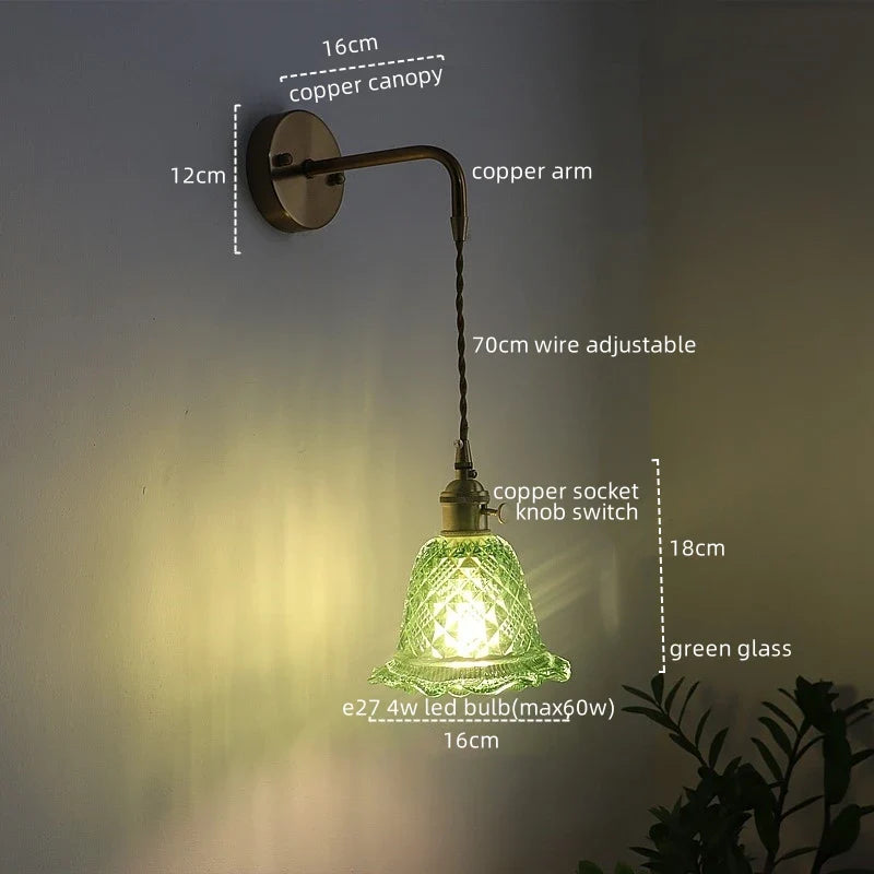 Afralia™ Copper Glass Nordic LED Wall Lights for Balcony Bedroom Mirror Bathroom