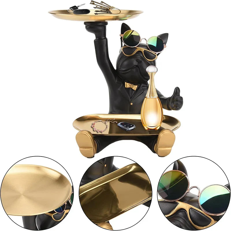 Afralia™ French Bulldog Tray Statue: Stylish Bulldog Storage Decor for Modern Home & Office.