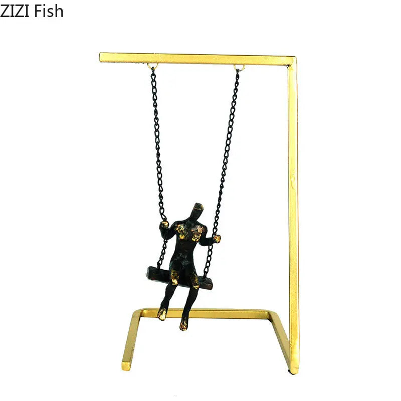 Afralia™ Golden Swing Metal Sculpture Desk Ornament - Modern Home Decor