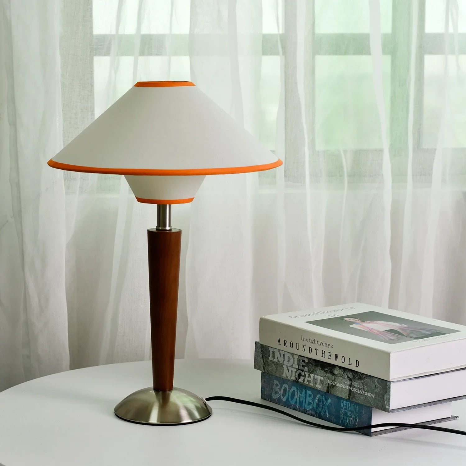 Afralia™ Wood Bracket Desk Lamp with Fabric Lampshade