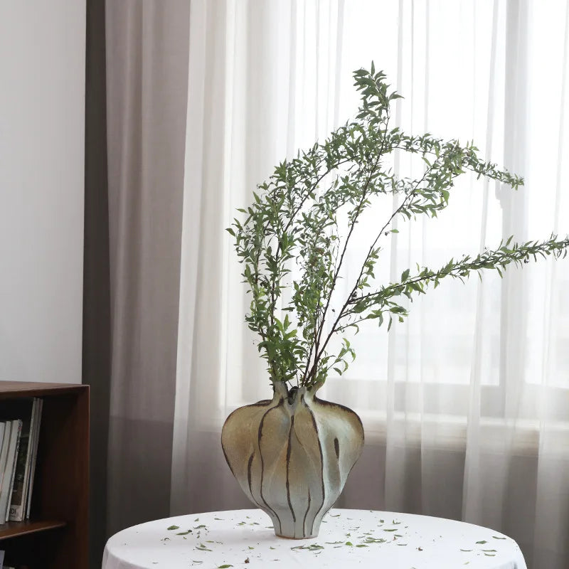 Afralia™ Pleated Ceramic Vase Handmade Porcelain Flower Bud Shape Home Decoration