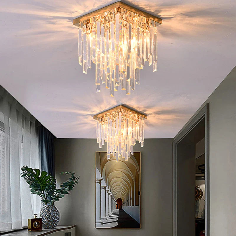 Afralia™ Gold Crystal Ceiling Lights - Luxury LED Fixture for Elegant Home Decor