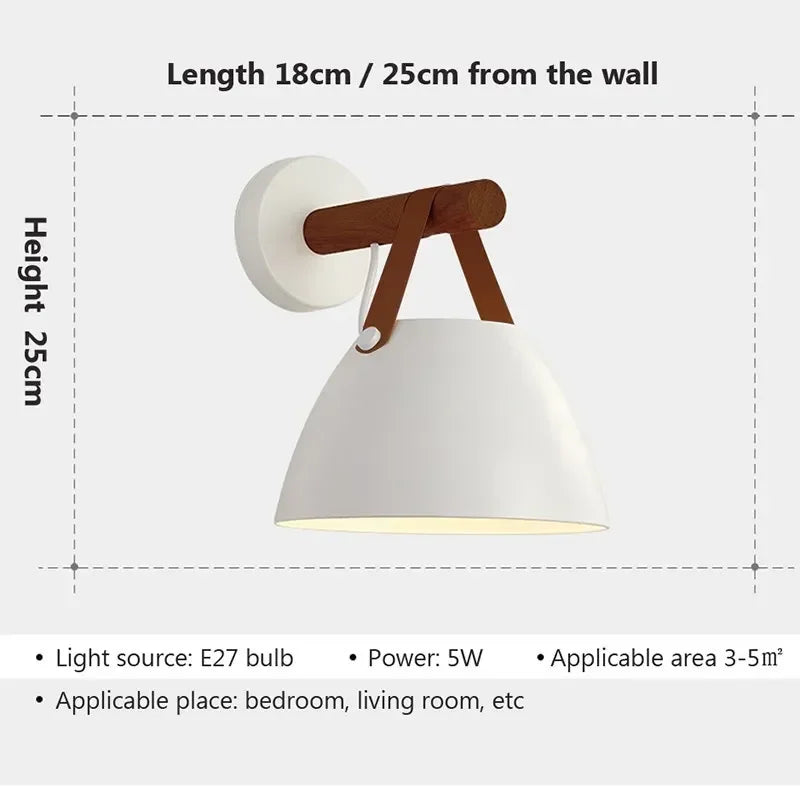 Afralia™ Wooden LED Wall Lamps with Leather Belt Iron Head Sconces for Indoor Decor