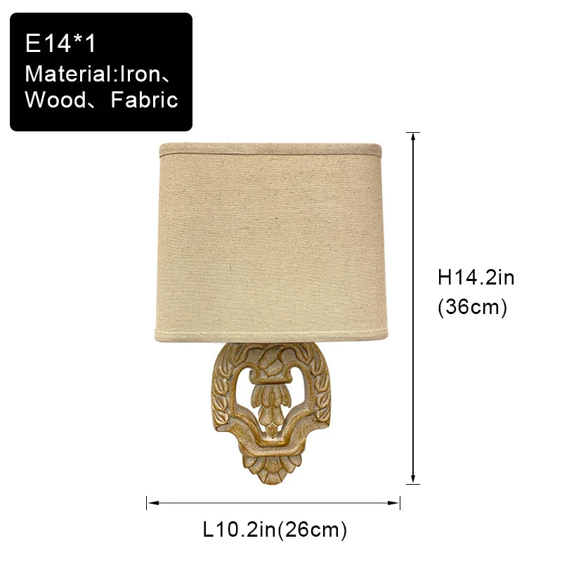 Afralia™ Vintage Wooden Fabric Shade Wall Sconce for Bedroom and Living Room