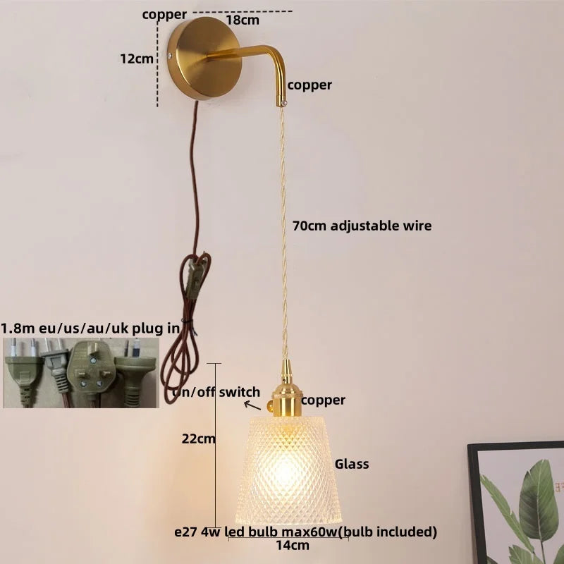 Afralia™ Clear Glass LED Wall Lamp Pull Chain Switch Modern Luxury Home Decor