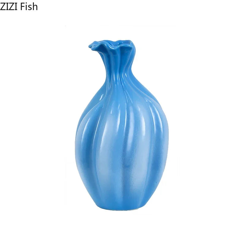 Afralia™ Blue Ceramic Flower Bud Vase for Table Decoration and Room Aesthetic