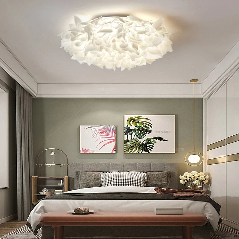 Afralia™ White Flower LED Ceiling Light with Remote Control Dimming for Home Decor