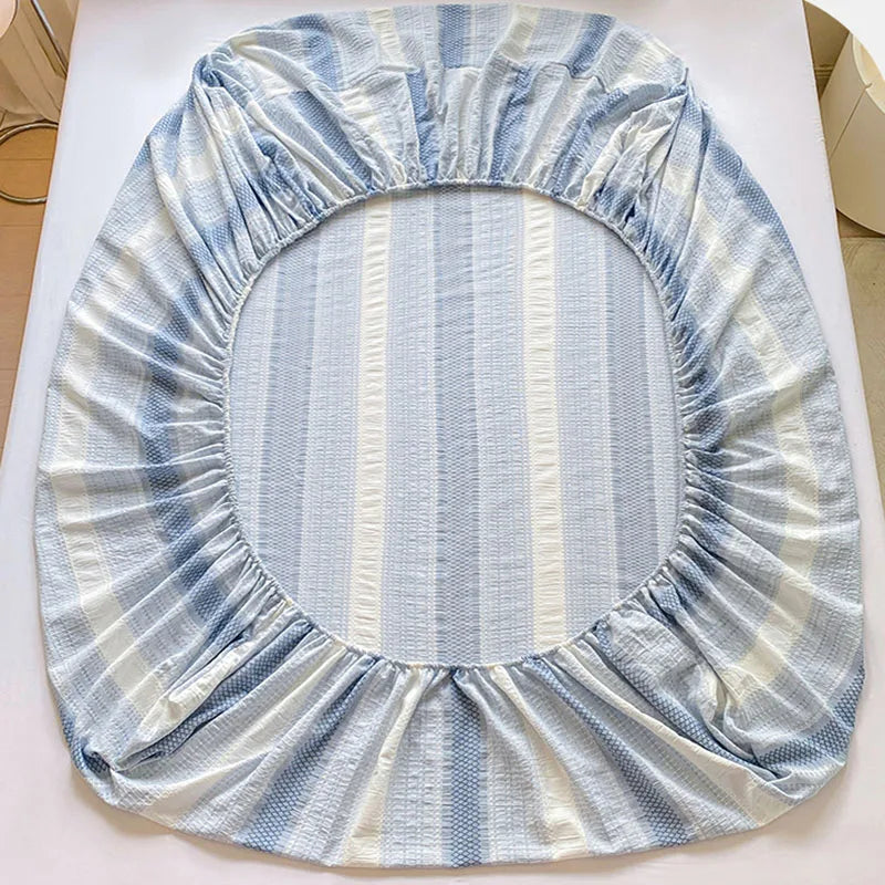 Afralia™ Cotton Jacquard Fitted Sheet Set with 2 Pillowcases, Dustproof & Anti-Slip