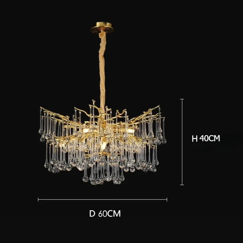 Afralia™ Water Droplet Crystal Chandelier - Golden Branch Pendant Light
