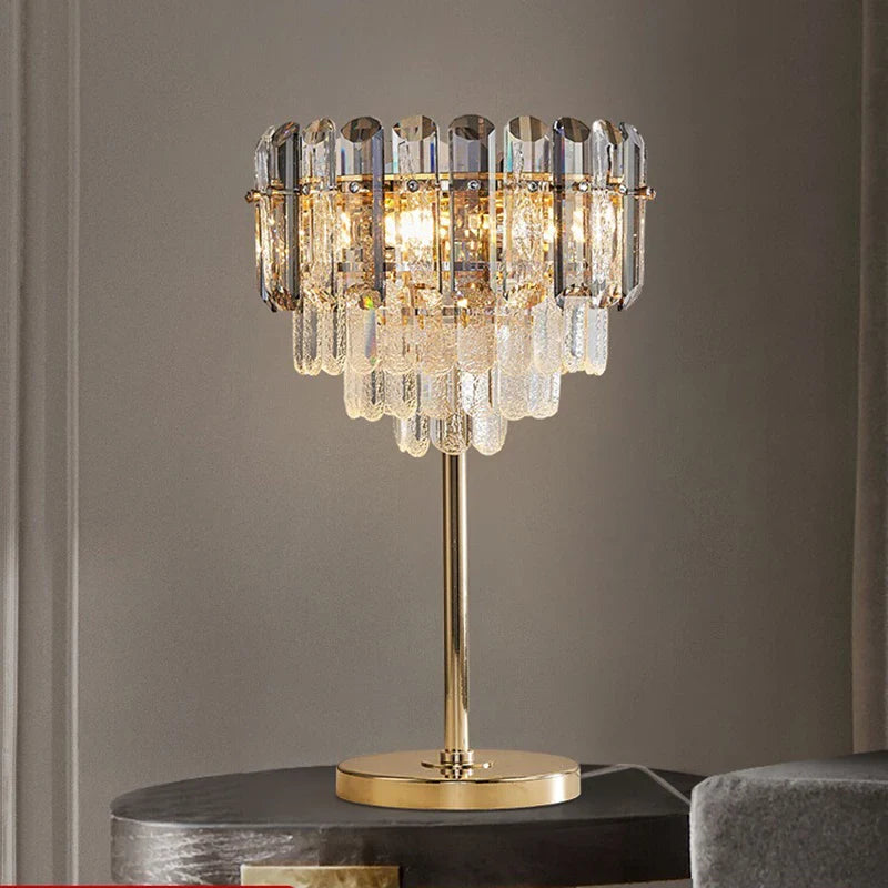 Afralia™ Luxury Crystal Glass Table Lamp Gold Finish 2700K Desk Light with E14 Bulb