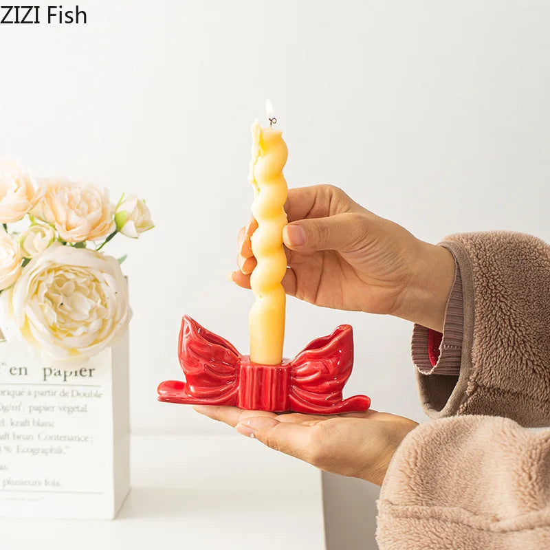 Bowknot Ceramic Candle Holder by Afralia™: Charming Desk Decoration and Aroma Diffuser