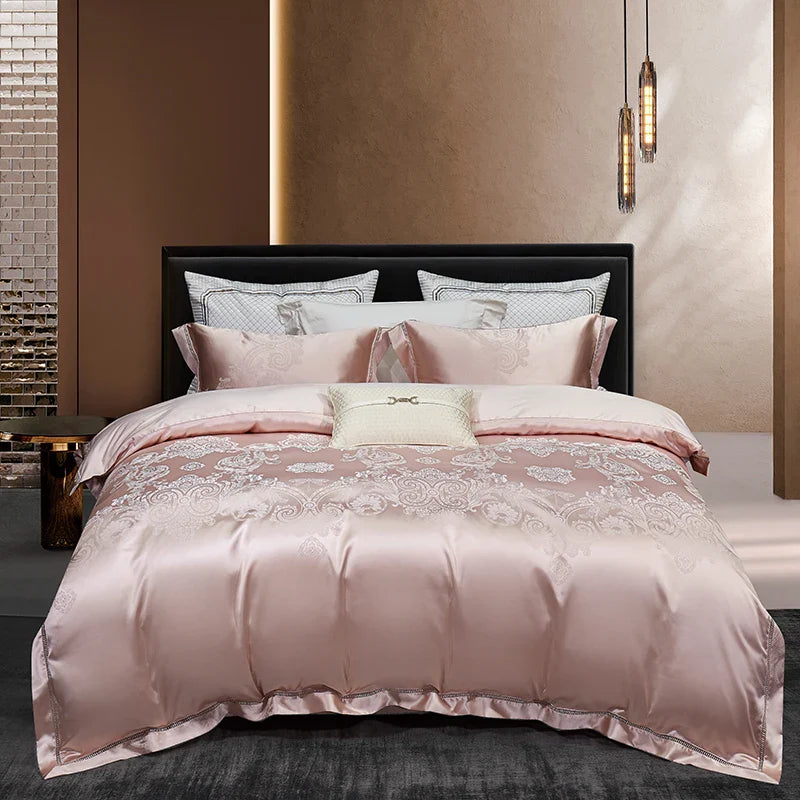 Afralia™ 1000TC Egyptian Cotton Satin Jacquard Patchwork Bedding Set - Full Queen King Size