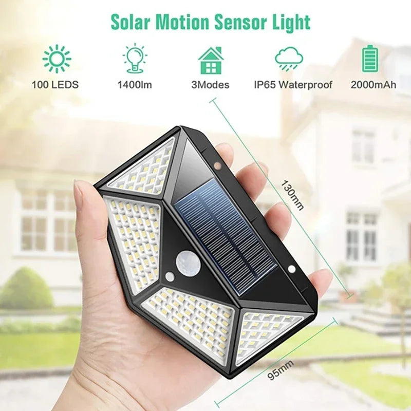 Afralia™ Solar 100LED Outdoor Wall Lamp with PIR Motion Sensor for Garden Courtyard
