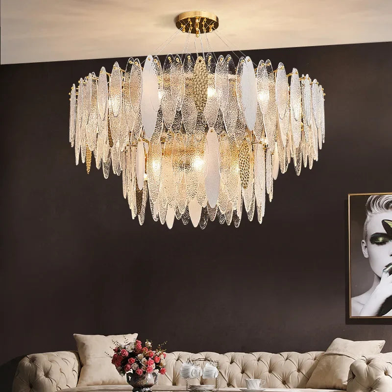 Afralia™ Gold LED Glass Chandelier for Dinning Living Room Bedroom_main keyword: Pendant Lamps