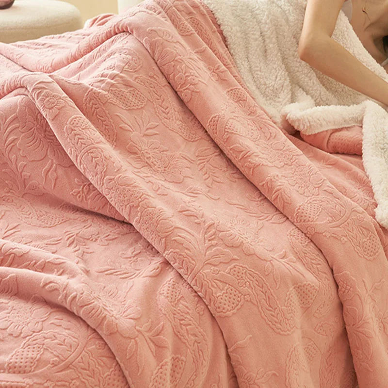 Afralia™ Winter 3D Carved Milk Velvet Blanket for Sofa - Soft Warm Nap Quilt