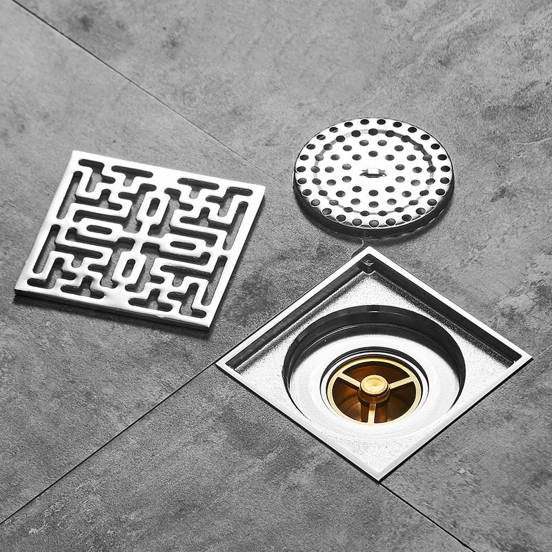 Afralia™ Chrome Square Shower Drain Brass Trap Waste Grate Bathroom Accessories