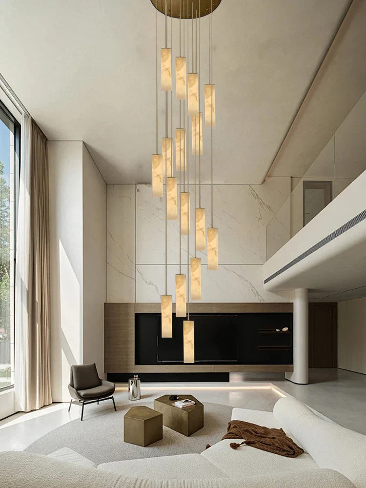 Afralia™ Gold Marble Pendant Light - Modern Cylinder Staircase Ceiling Lighting