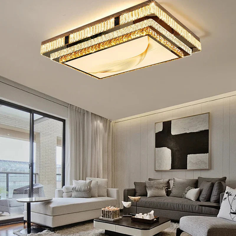 Afralia™ Gold Ceiling Lamp | Modern Rectangle Crystal Bedroom Living Room Light