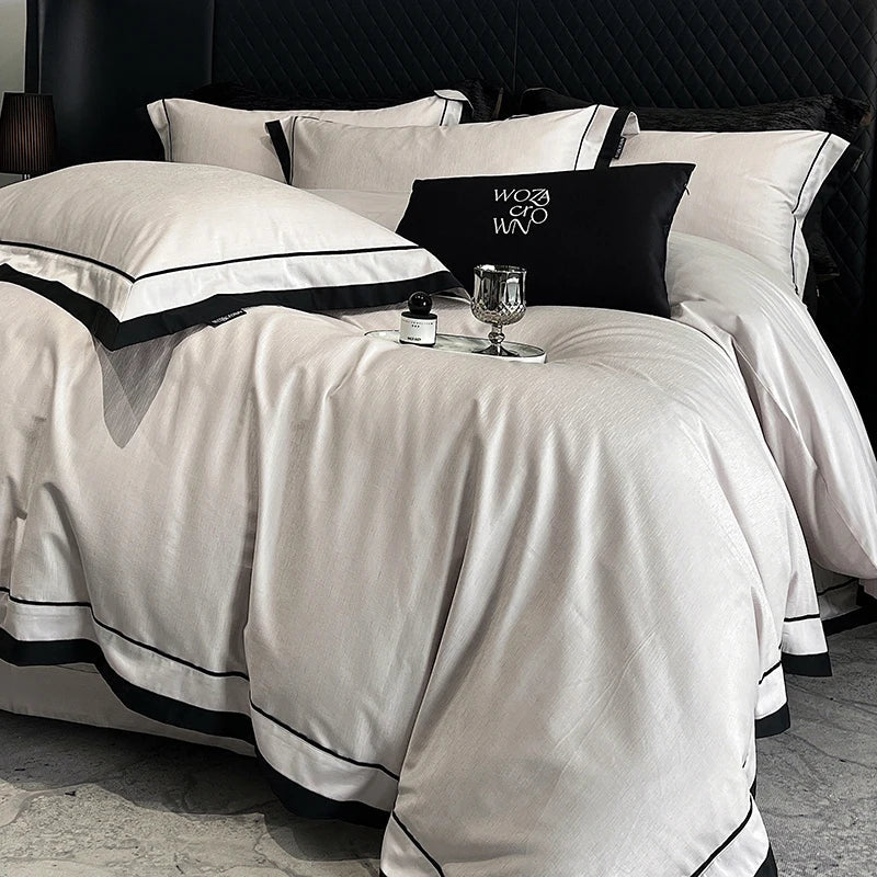 Afralia™ Egyptian Cotton Leopard Jacquard Luxury Bedding Set with Satin Finish
