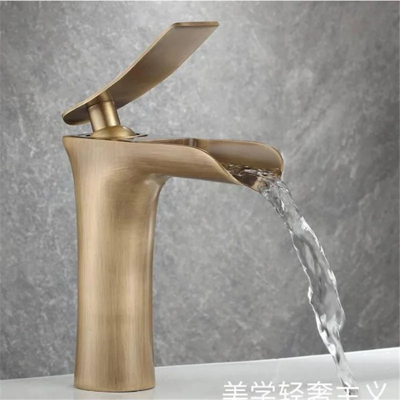 Afralia™ Antique Bronze Waterfall Bathroom Faucet with Hot & Cold Mixer Tap