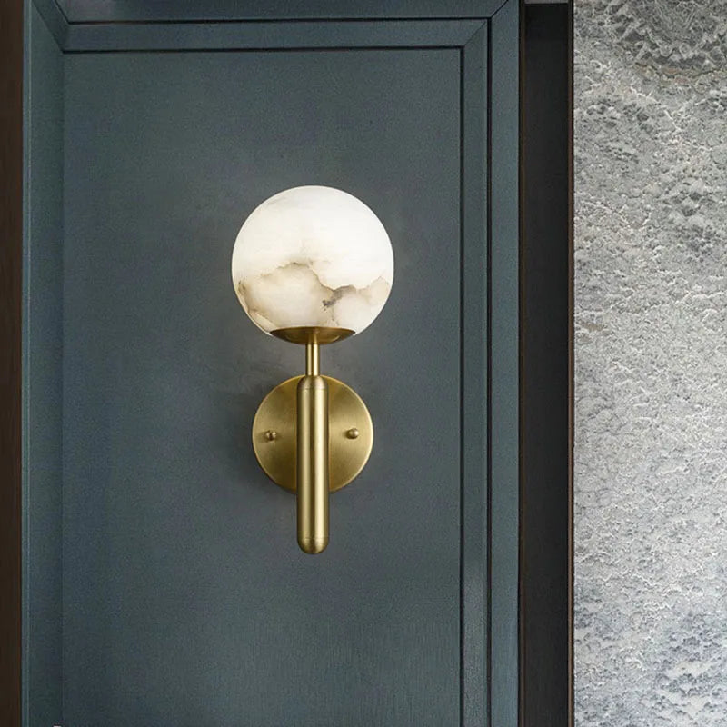 Afralia™ Copper Marble Ball Wall Lamp | Postmodern Luxury LED Lighting