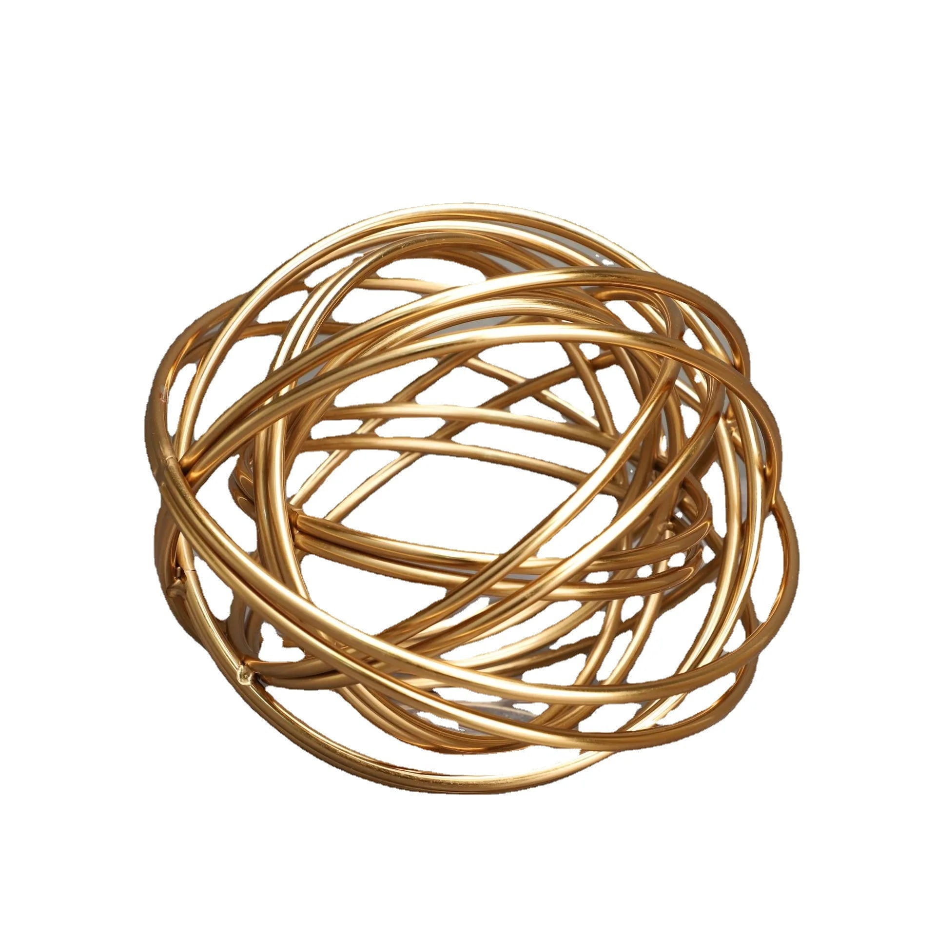 Afralia™ Geometric Golden Thread Metal Balls Decorative Figurines