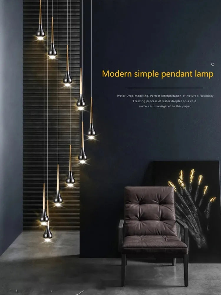 Afralia™ Modern LED Chandelier Pendant Lights for Staircase Living Room Villa Loft Hall