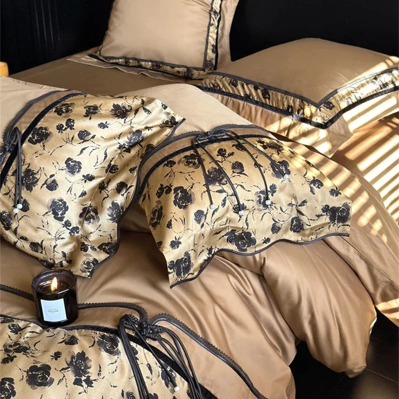 Afralia™ Cotton Patchwork Bedding Set King Queen Ru Full Size Sheet Duvet Cover Pillowcase Linens