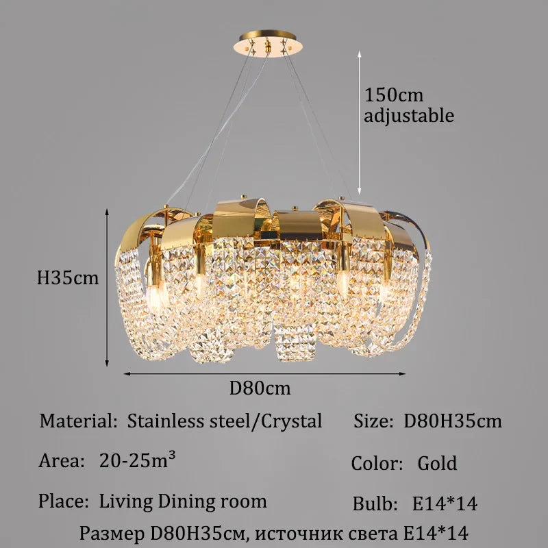 Afralia™ Gold Crystal LED Chandelier Ceiling Light Fixture Luxe Home Decor Pendant