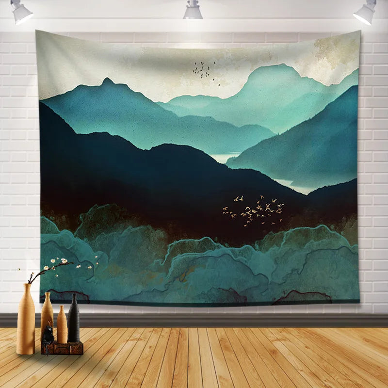 Afralia™ Mountain Sunset Mandala Tapestry for Boho Room Decor