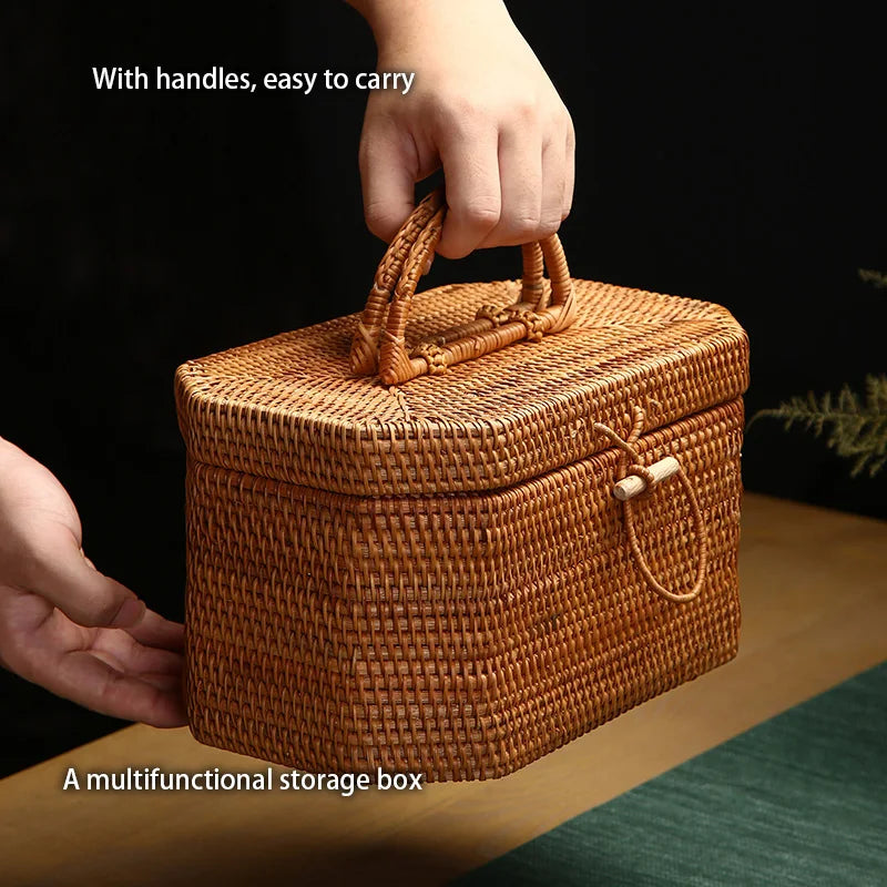 Afralia™ Handwoven Rattan Storage Box Tea Food Container Organizer