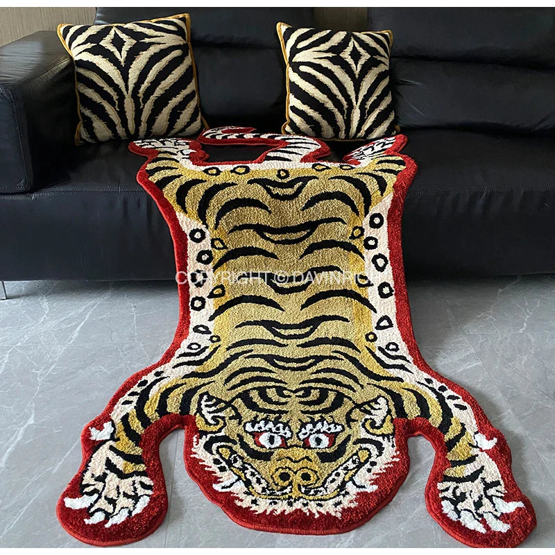 Afralia™ Tibetan Tiger Shag Rug - Handmade Tufted Animal Carpet for Living Room