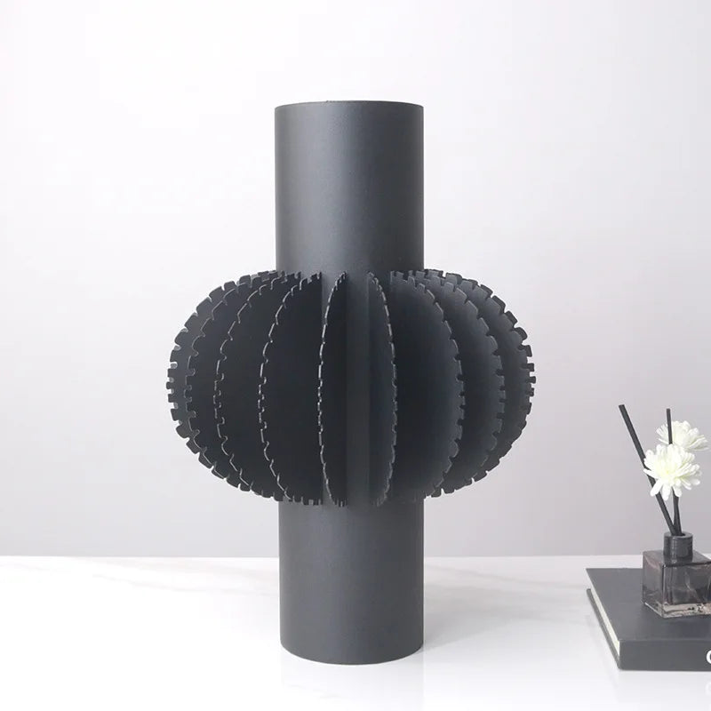 Afralia™ Geometric Serrated Metal Flower Vase – Abstract Cylinder Home Decor