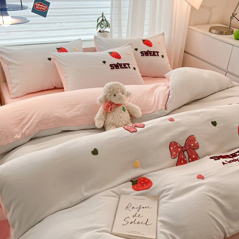 Afralia™ Cartoon Pattern Embroidered Bedding Sets: Cozy, Soft, and Breathable for Kids and Adults