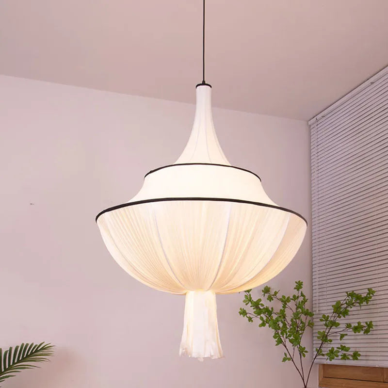 Afralia™ White Fabric Chandelier - Nordic LED Hanging Light for Living Room, Bedroom & Hotel