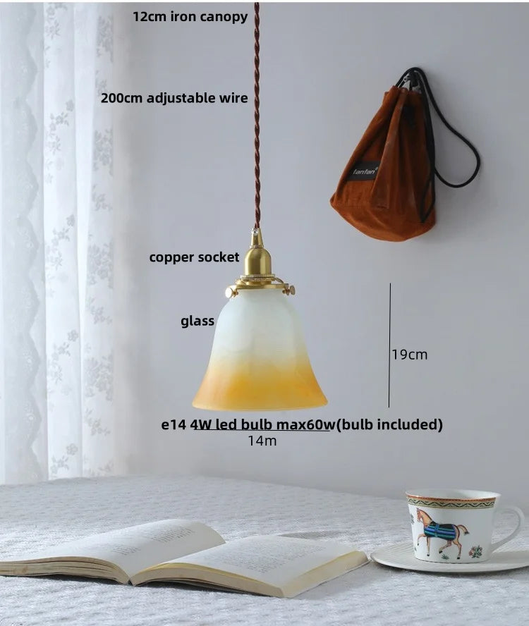 Afralia™ Vintage Green Glass LED Pendant Light Fixture for Kitchen Bar Loft - Copper Socket