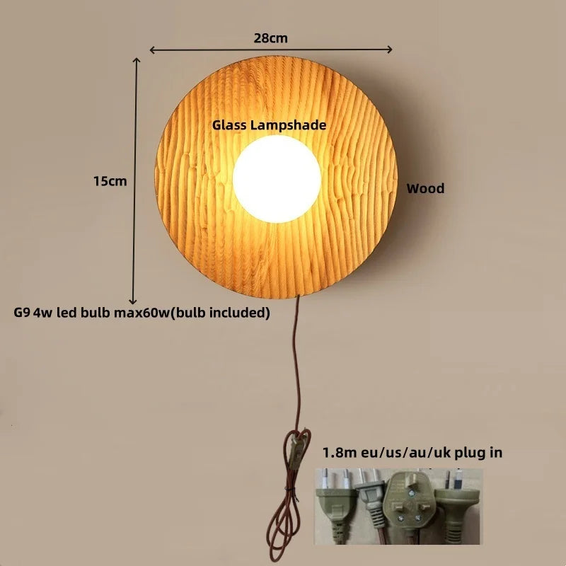 Afralia™ Nordic LED Walnut Wood Glass Wall Light - Modern Simple Luminaire