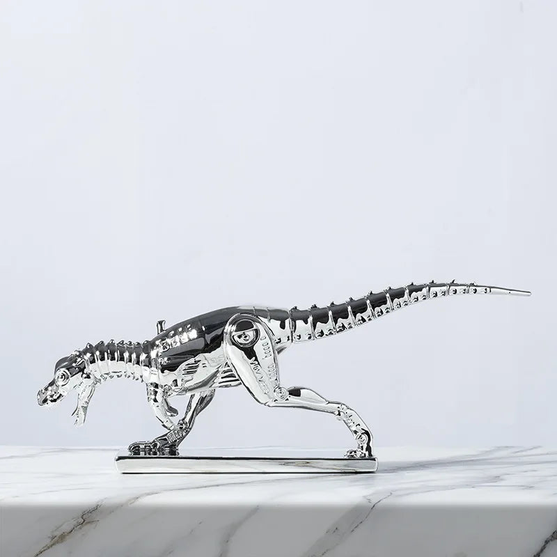 Afralia™ Silver Dinosaur Skeleton Ornament: Tyrannosaurus Rex Replica Home Decor Figurine
