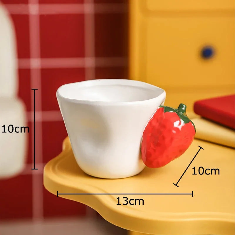 Afralia™ Strawberry Lemon Ceramic Coffee Mug Home Table Tea Cup Juice Container