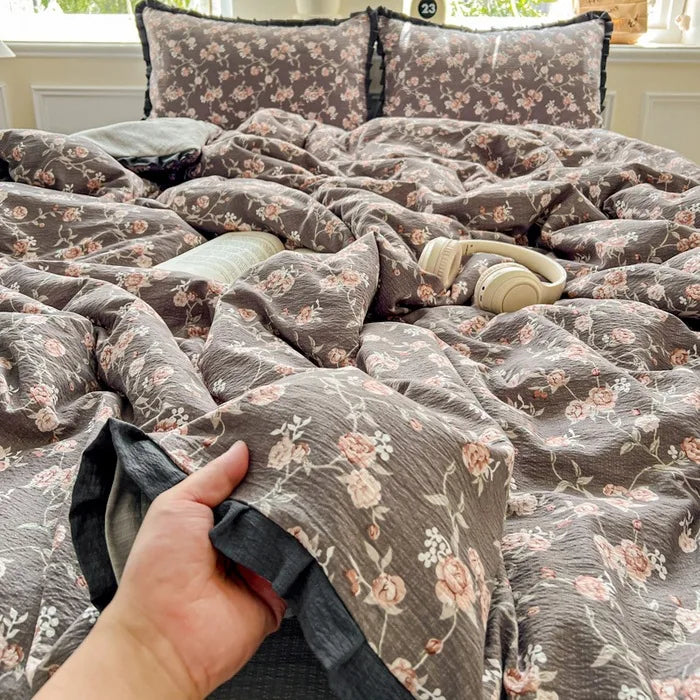 Afralia™ Wrinkled Yarn Lace Bedding Set: New Printed Cotton Duvet Cover Kit for Double Bed