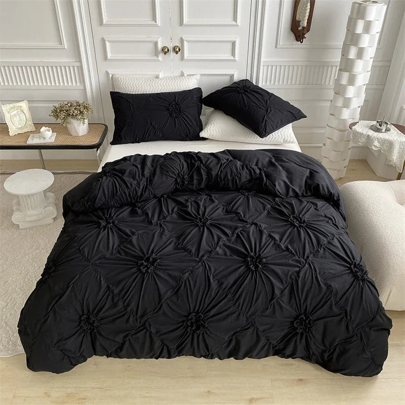 Afralia™ Luxury Pinch Pleated Duvet Cover Set Queen - Solid Color Bedding Set