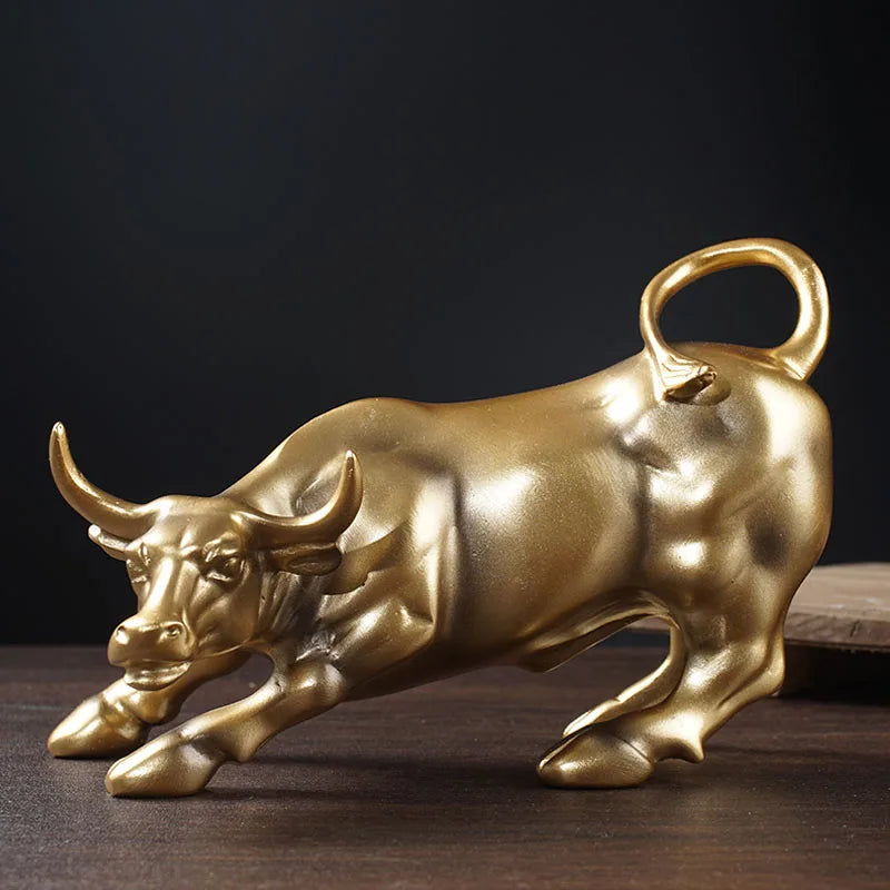 Afralia™ Gold Wall Street Bull Statue: Office Decor, Living Room Ornament, Desk Decoration