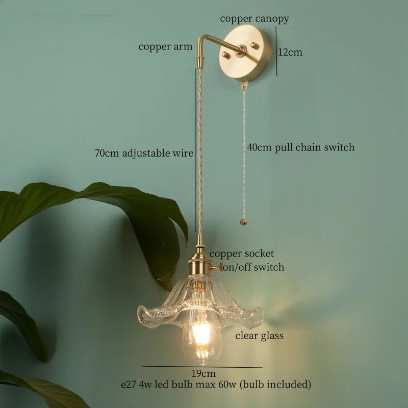 Afralia™ Nordic Glass LED Wall Lamps Copper Arm Wandlamp