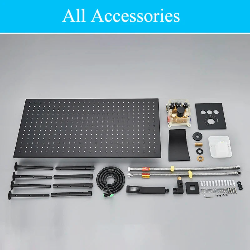 Afralia™ LED Thermostatic Rainfall Shower System with Tub Spout Mixer Tap & Brass Head