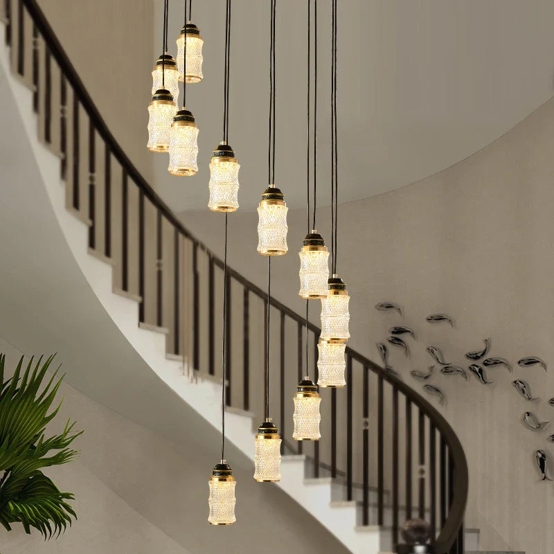 Afralia™ Chinese Style Spiral Staircase Chandelier for Villa & Restaurant, LED Lamps