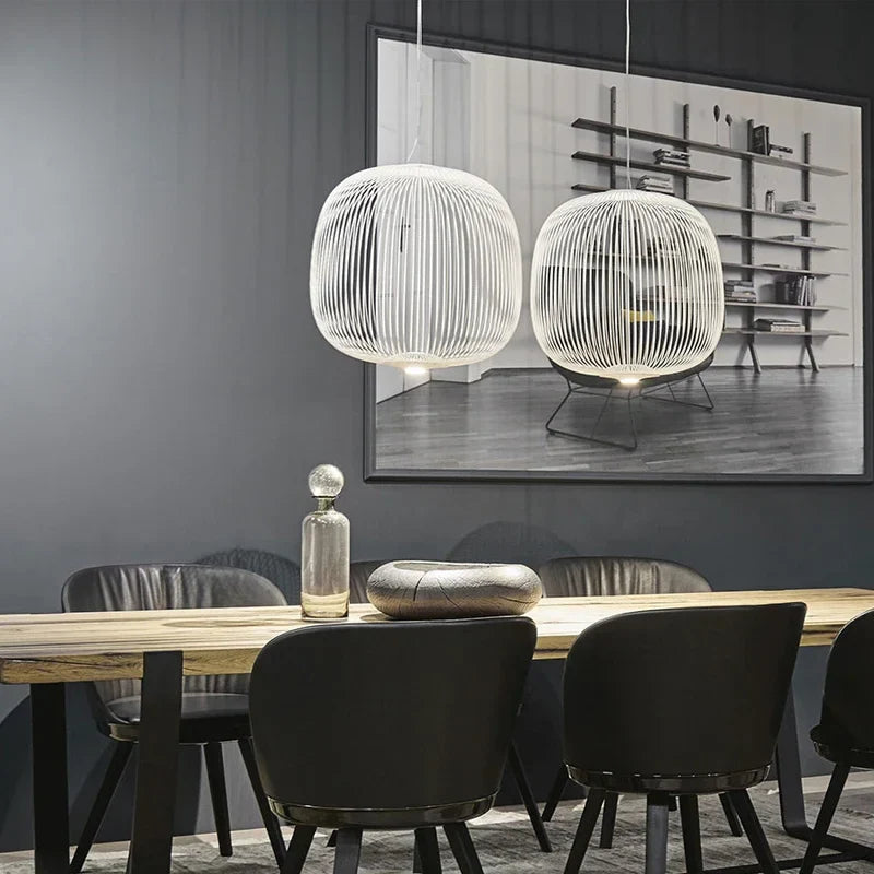 Afralia™ Modern Iron Bird Cage Chandelier LED Pendant Dining Room Light Fixtures