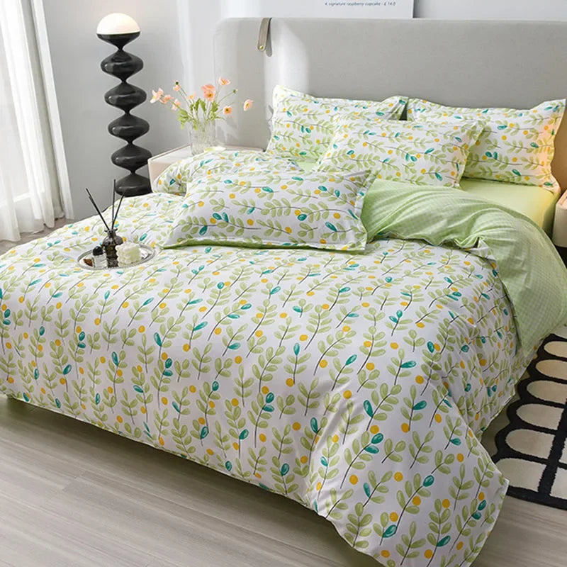 Afralia™ Plant Print Bedding Set: Skin-Friendly Duvet Cover & Bedsheet for All Seasons