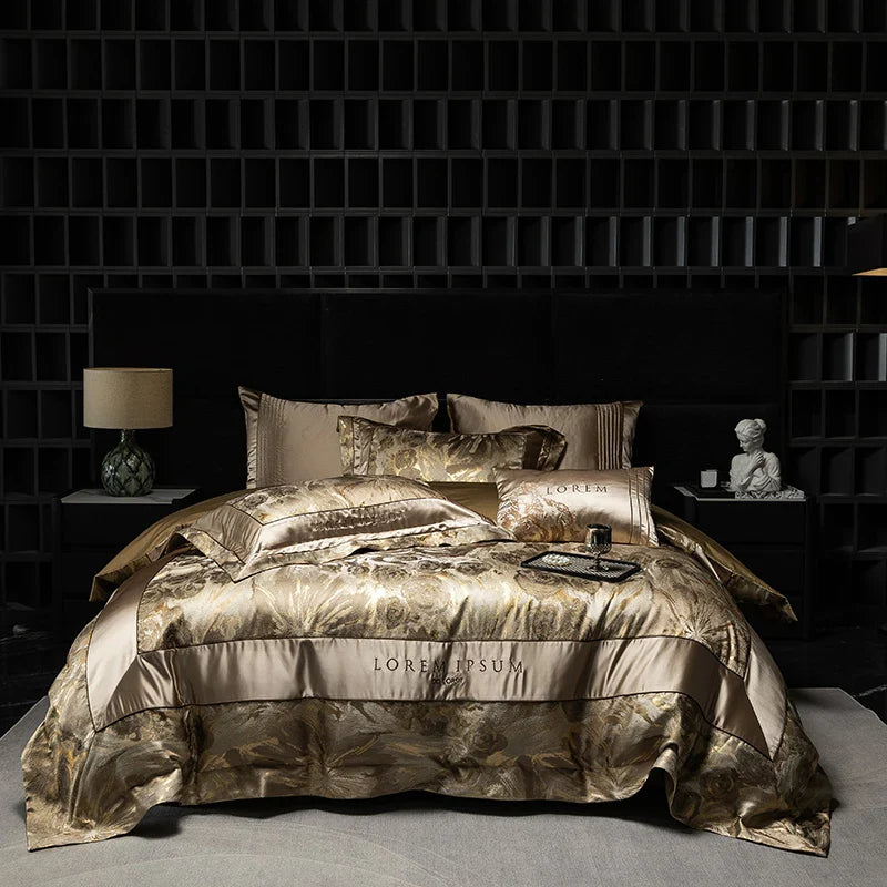 Afralia™ Luxe Brocade Jacquard Bedding Set with Egyptian Cotton & Embroidery