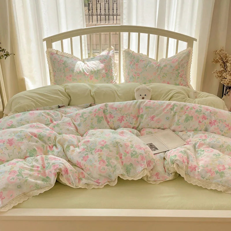 Afralia™ Hollow Lace Bedding Set: Fitted Sheet, Quilt Cover, Pillowcase - Skin-Friendly & Cozy
