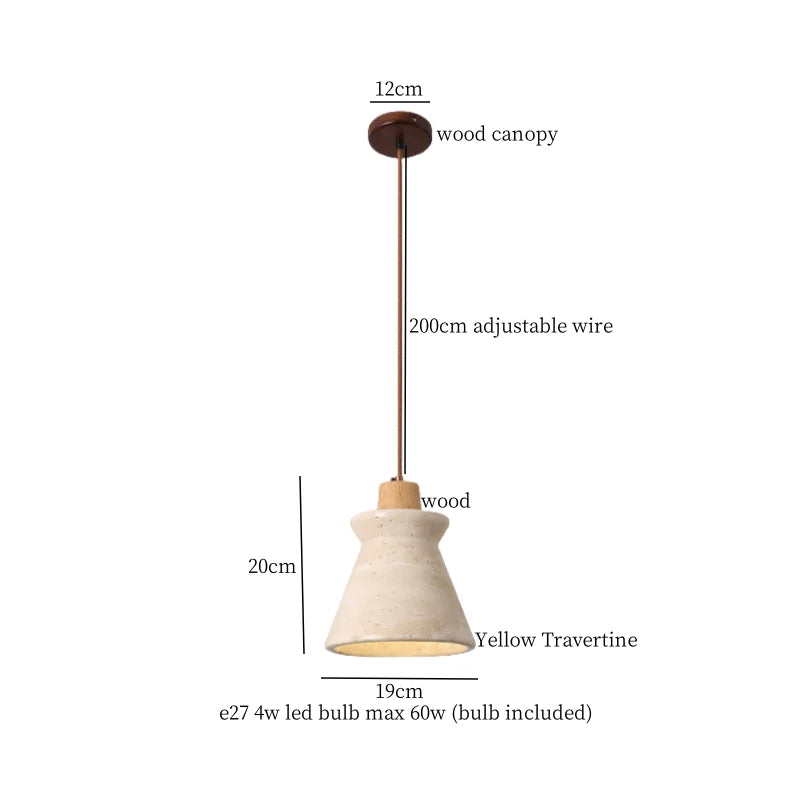 Afralia™ LED Wood Yellow Travertine Pendant Light for Living Room Bedside - Nordic Interior Lighting